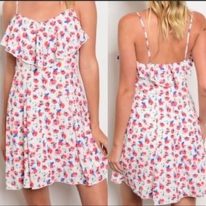 Hommage Floral ruffle spaghetti strap dress Large
